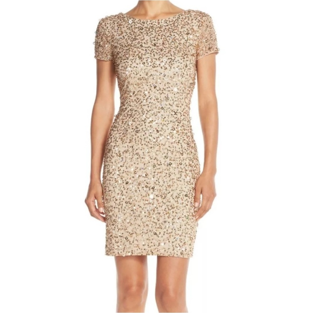 Adrianna Papell Elegant Sequin Short Sleeve Dress